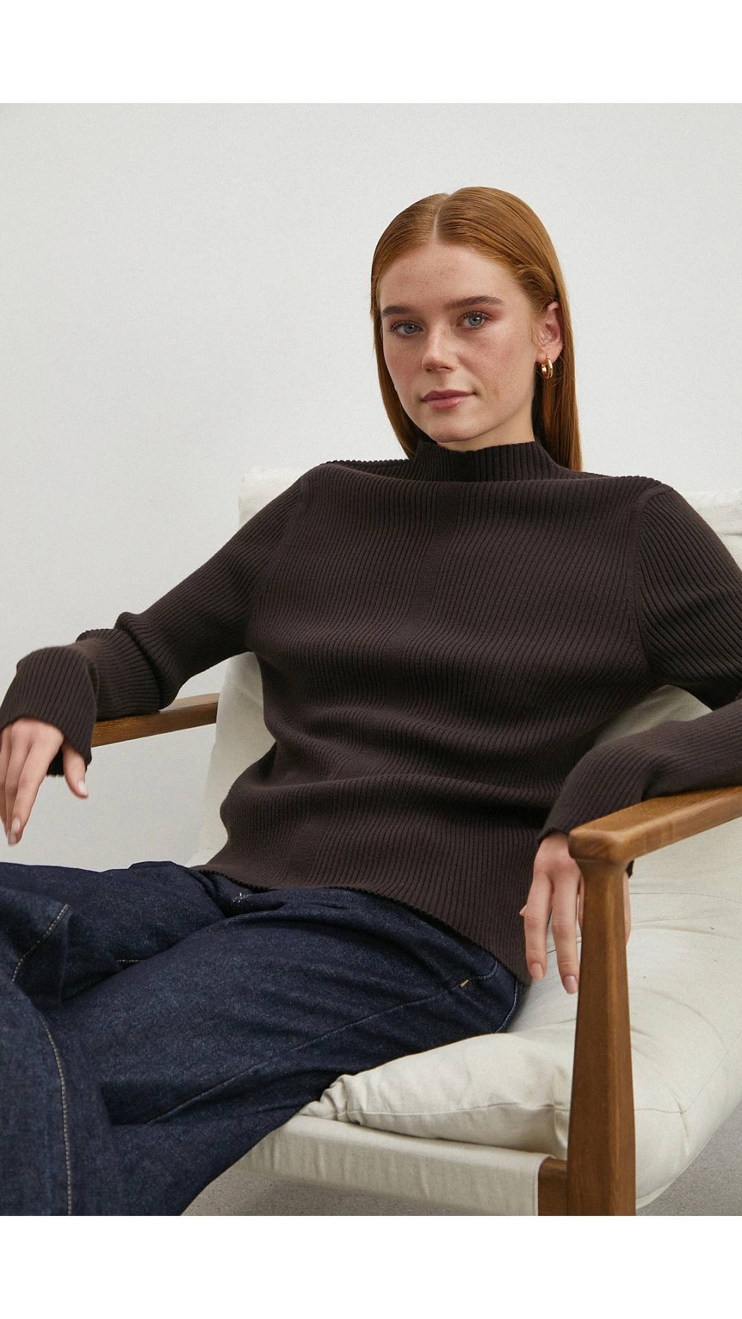 Fitilli Yarım Balıkçı Yaka Kazak Kahve