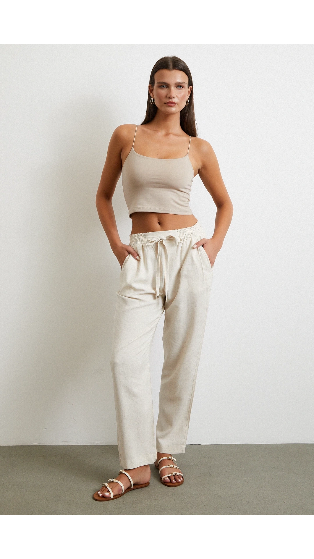 Beli Lastikli Klasik Pantolon Bej