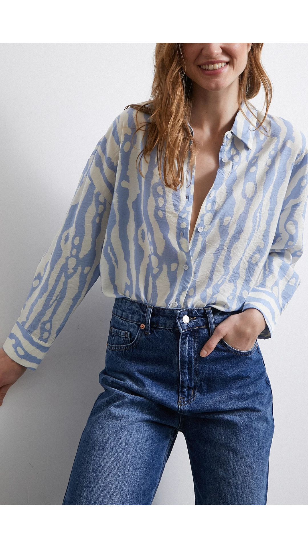 Zebra Desen Modal Gömlek Mavi