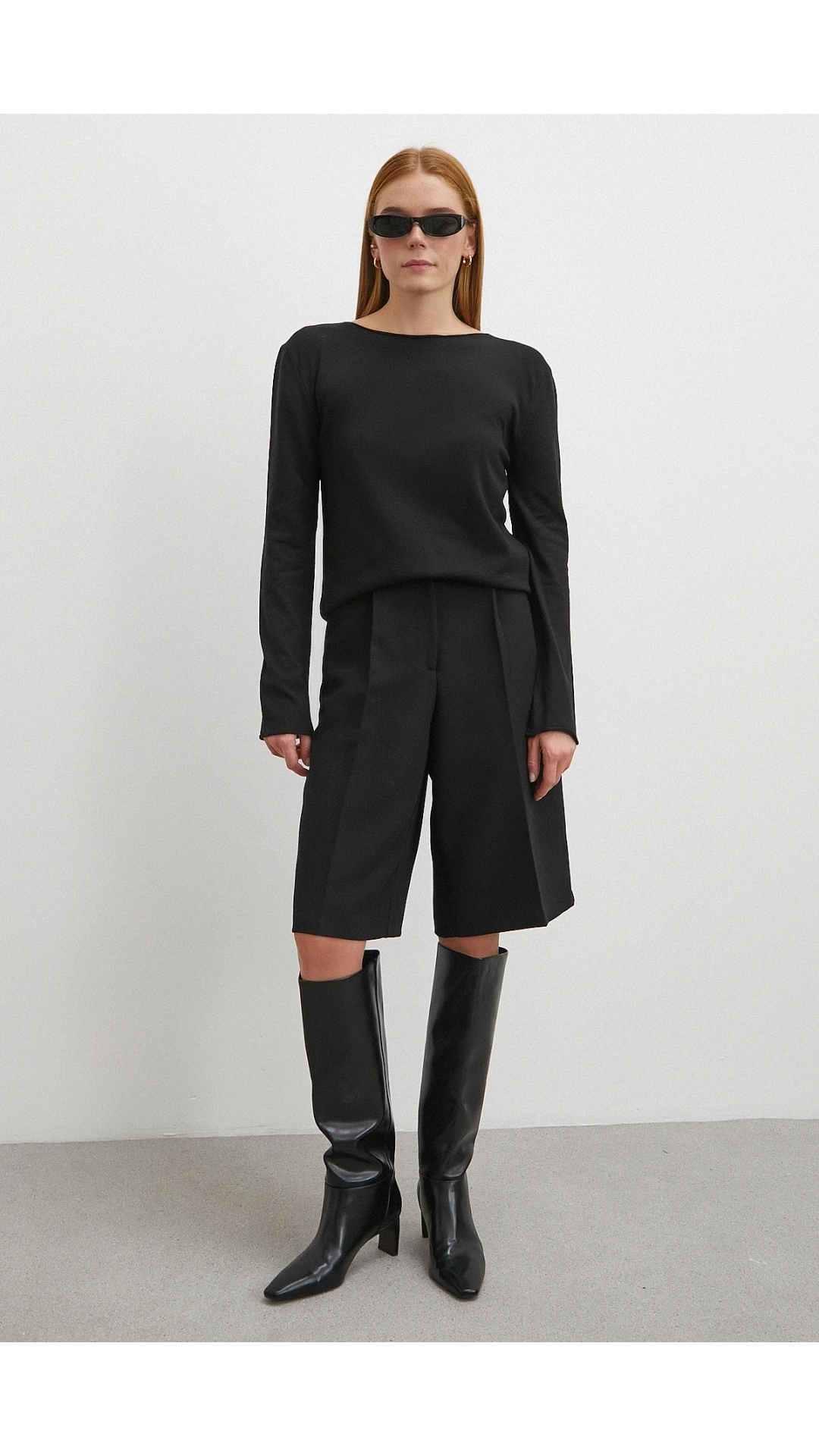 Kayık Yaka Uzun Kol Kazak Siyah