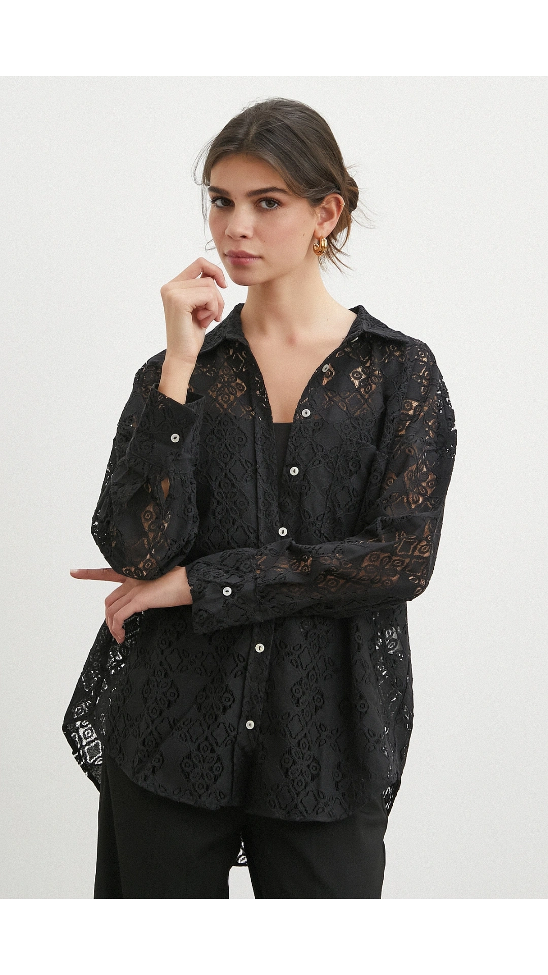 Cepli Dantel Gömlek Siyah