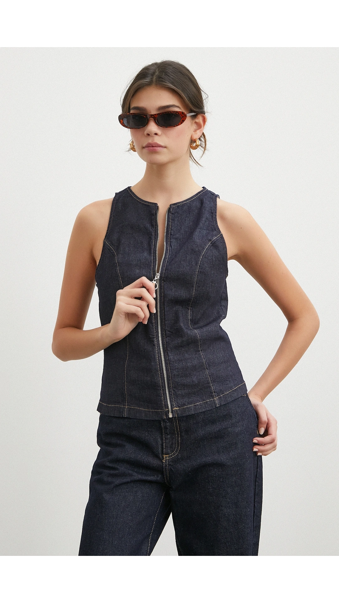 Fermuarlı Kot Yelek Lacivert
