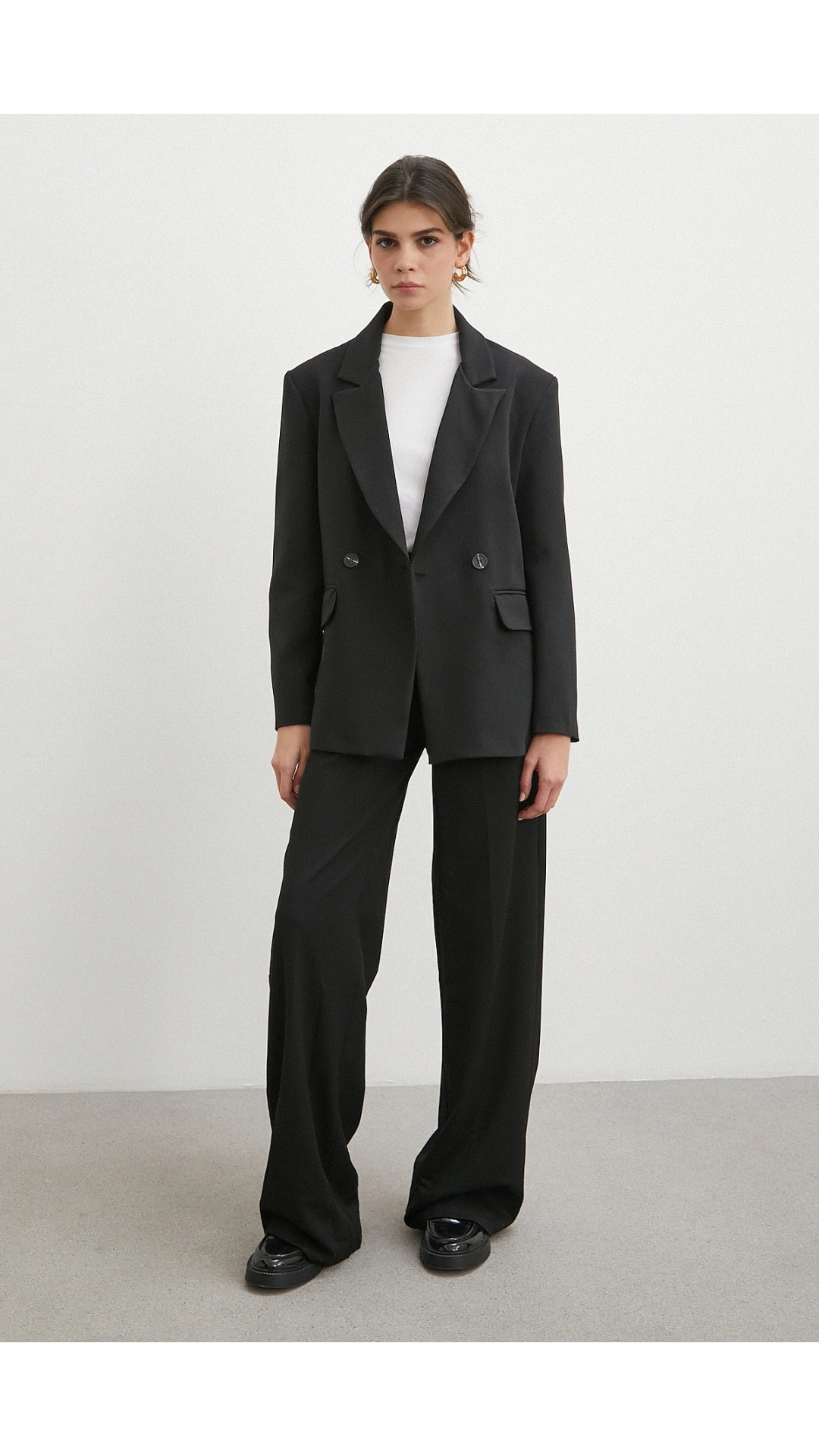 Yüksek Bel Geniş Paça Pantolon Siyah