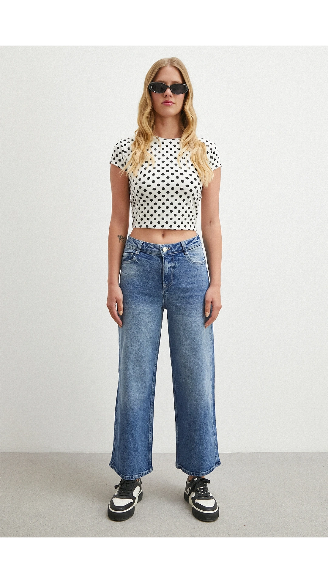 Yüksek Bel Beş Cepli Cropped Jean Mavi