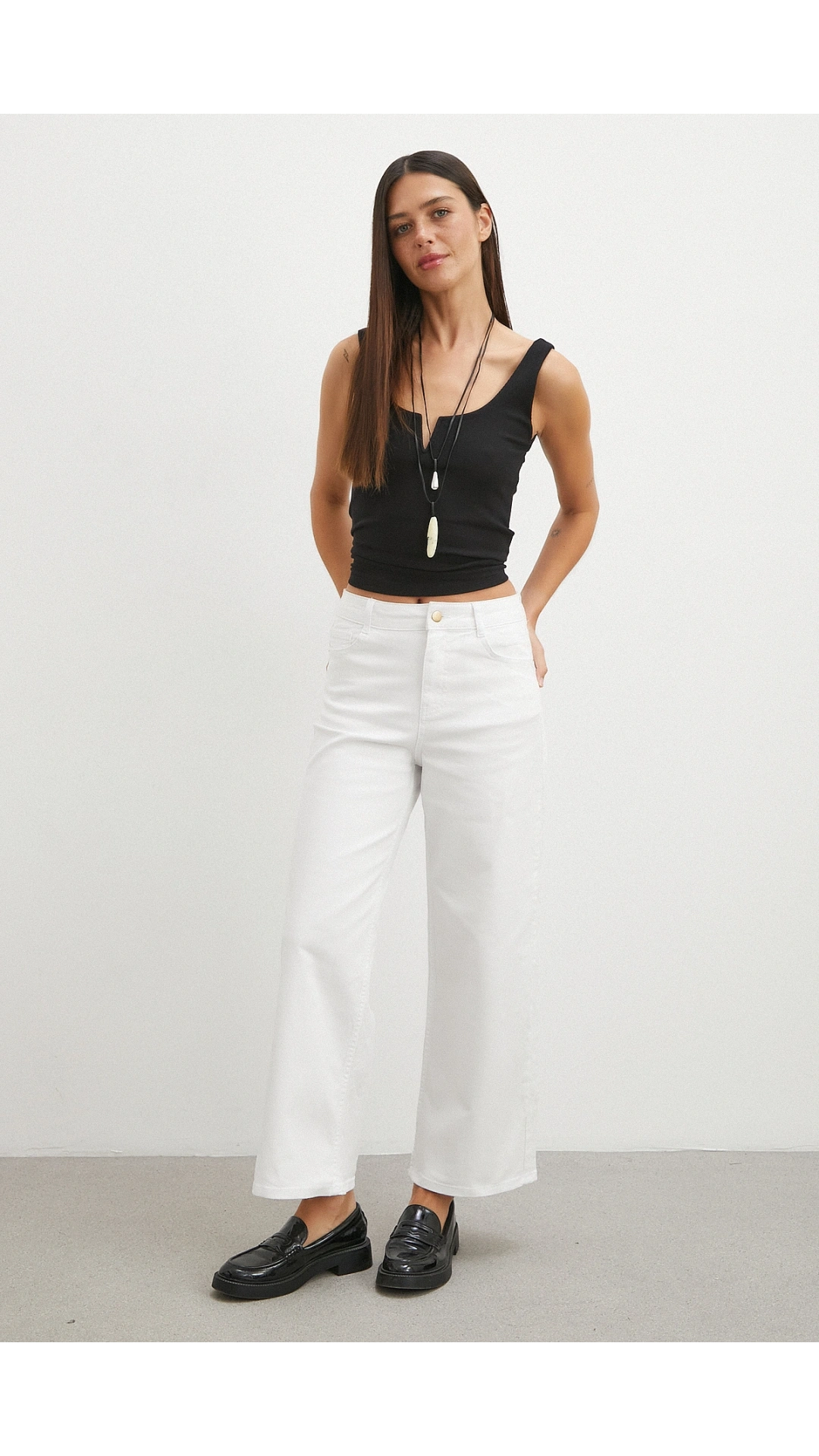Yüksek Bel Culotte Jean Beyaz