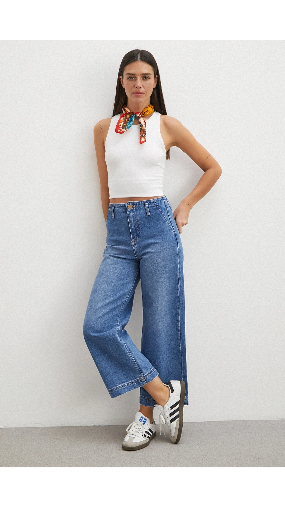 Yüksek Bel Cep Detaylı Wide Leg Jean Mavi