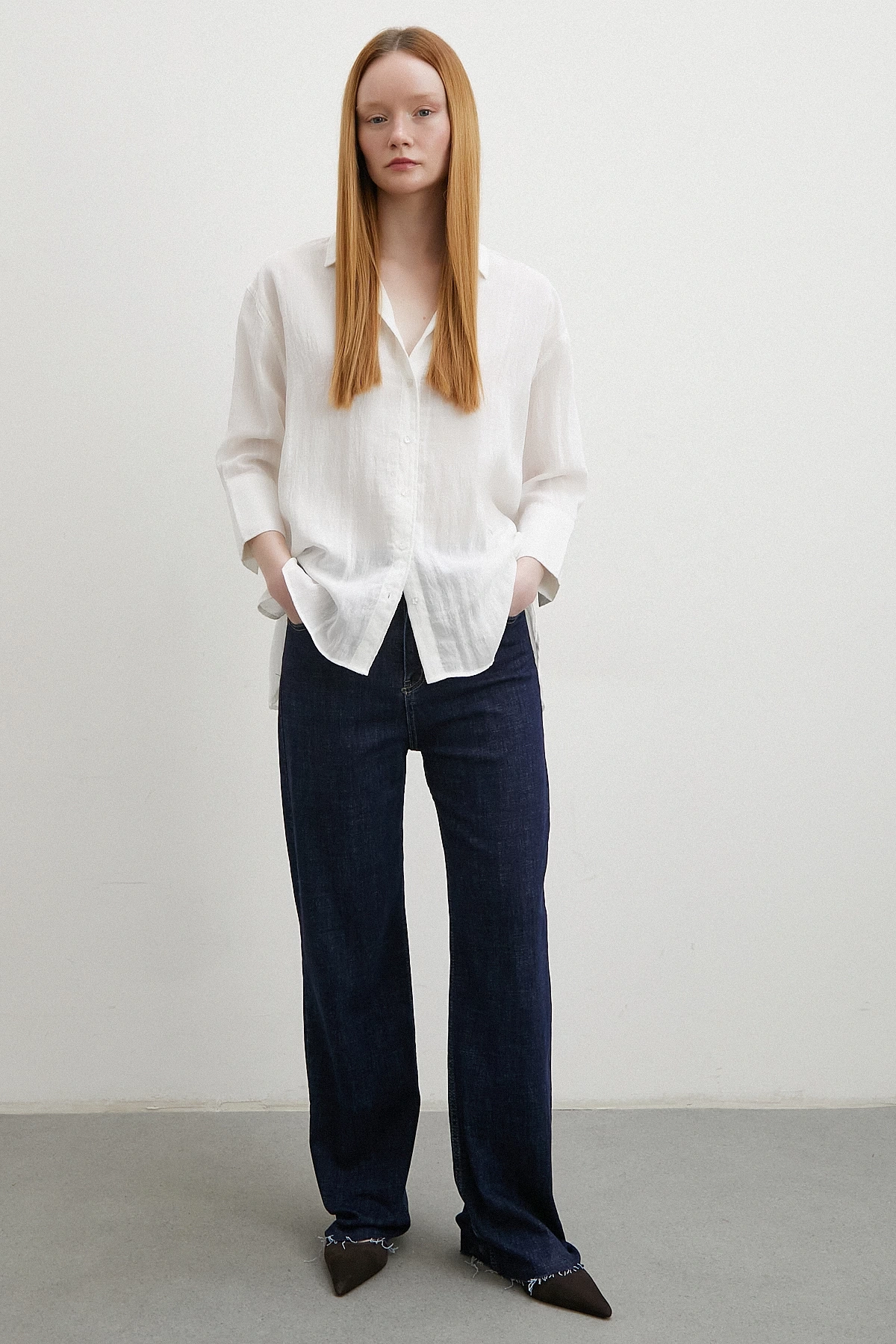 Çift İğneli Fakir Kol Gömlek Beyaz