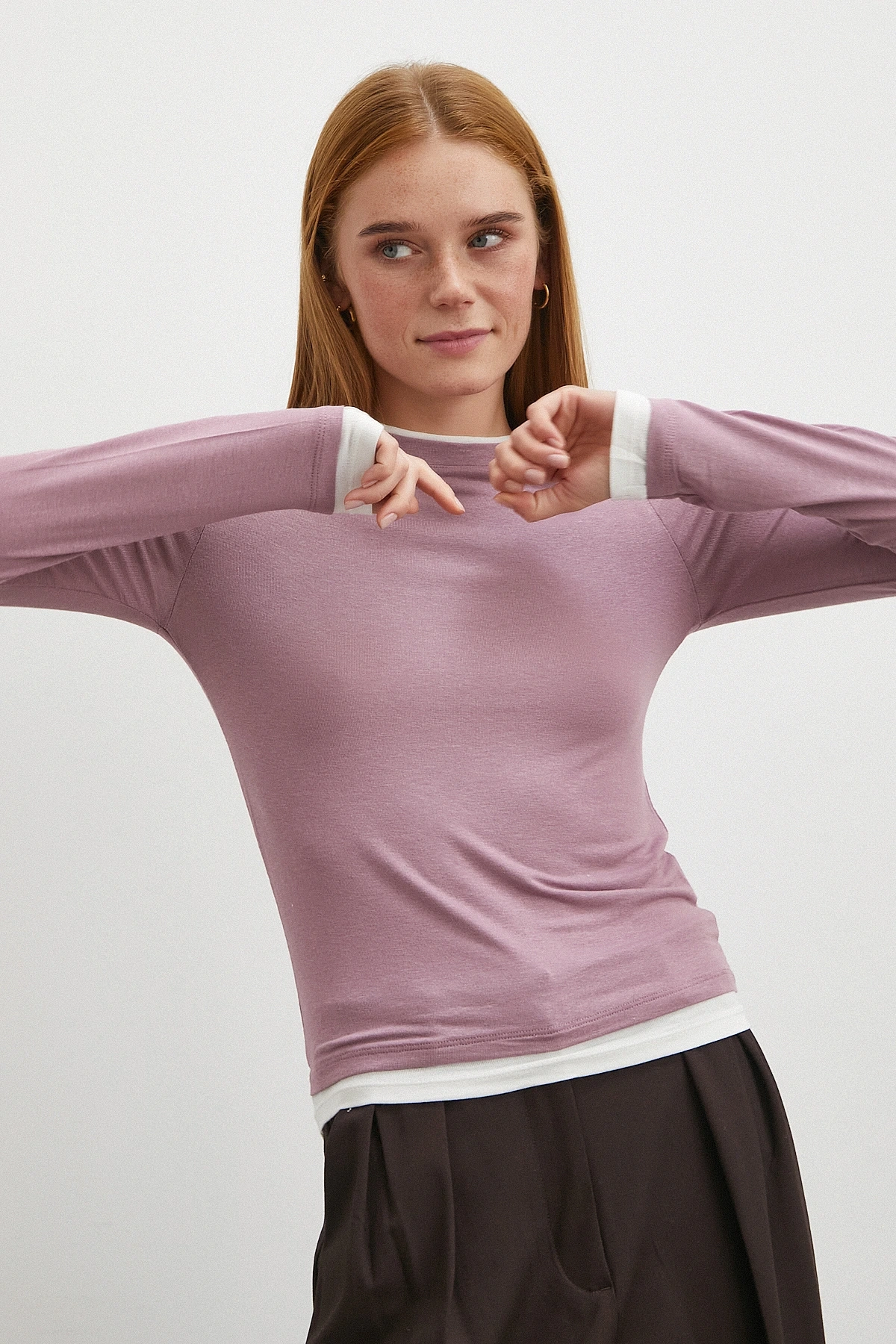 Garnili Bisiklet Yaka Bluz Lila