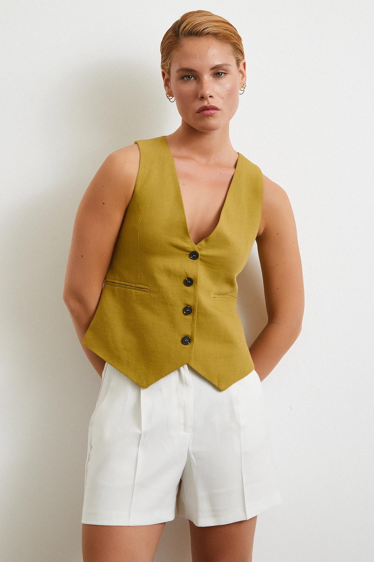 Piliseli Şort Etek Ekru