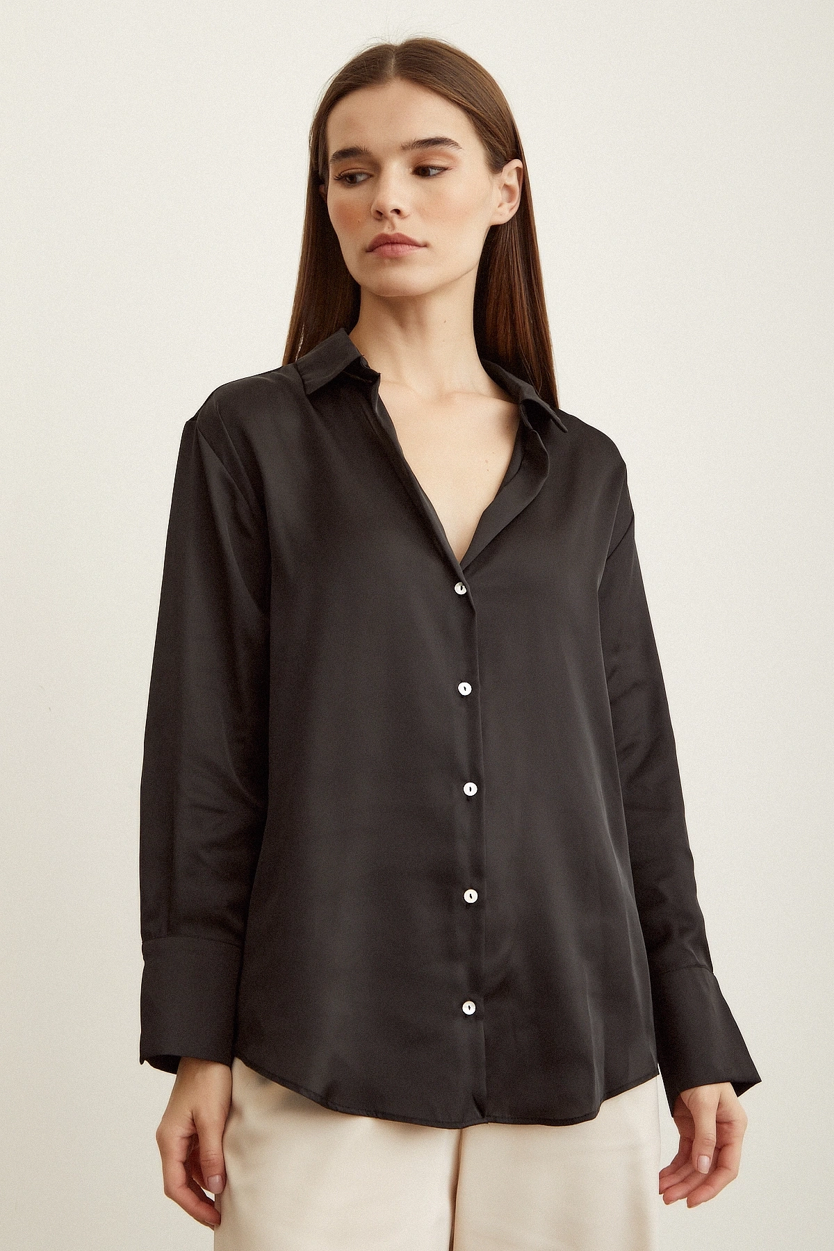 Basic Saten Gömlek Siyah