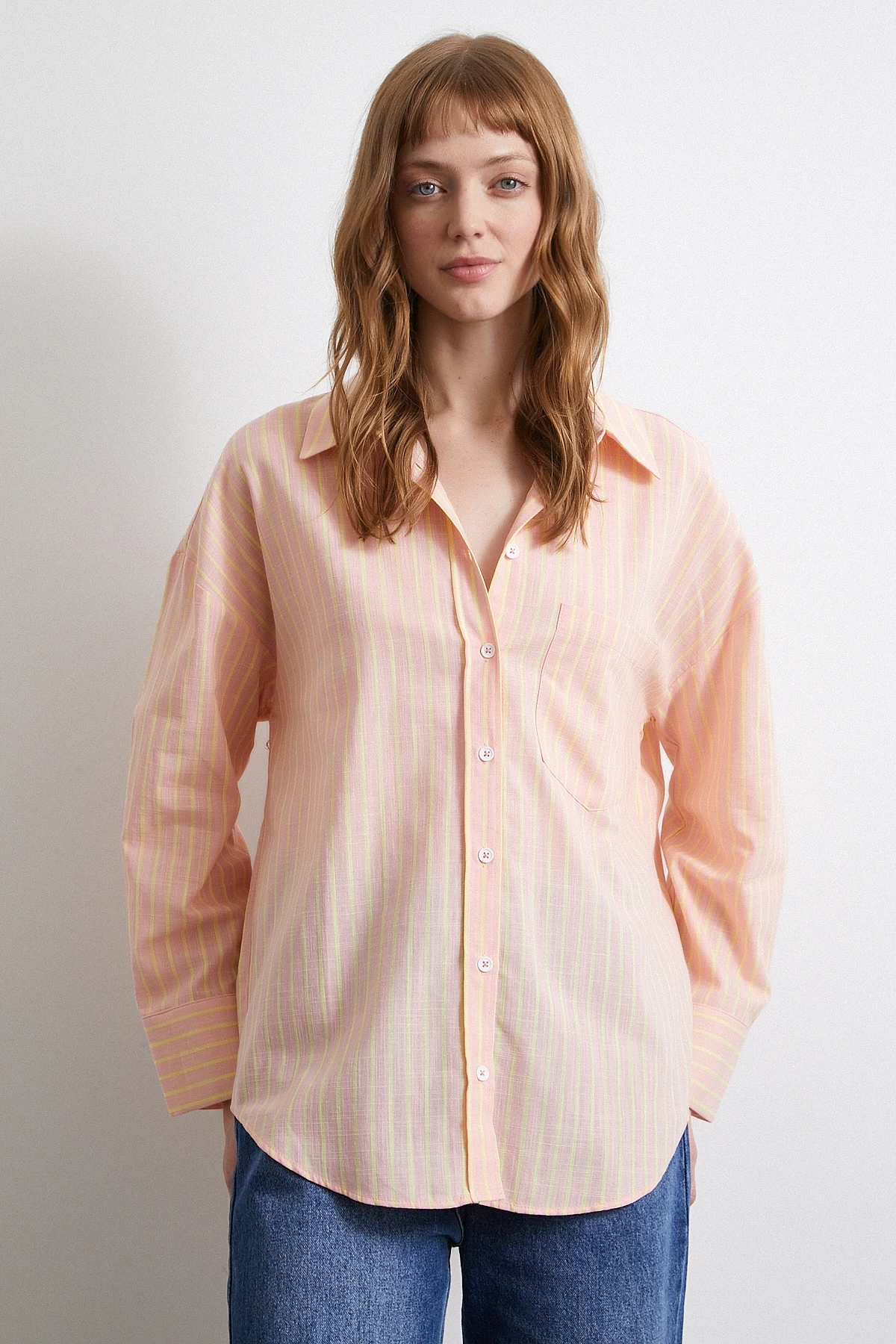 Filamingi Çizgili Gömlek Pudra