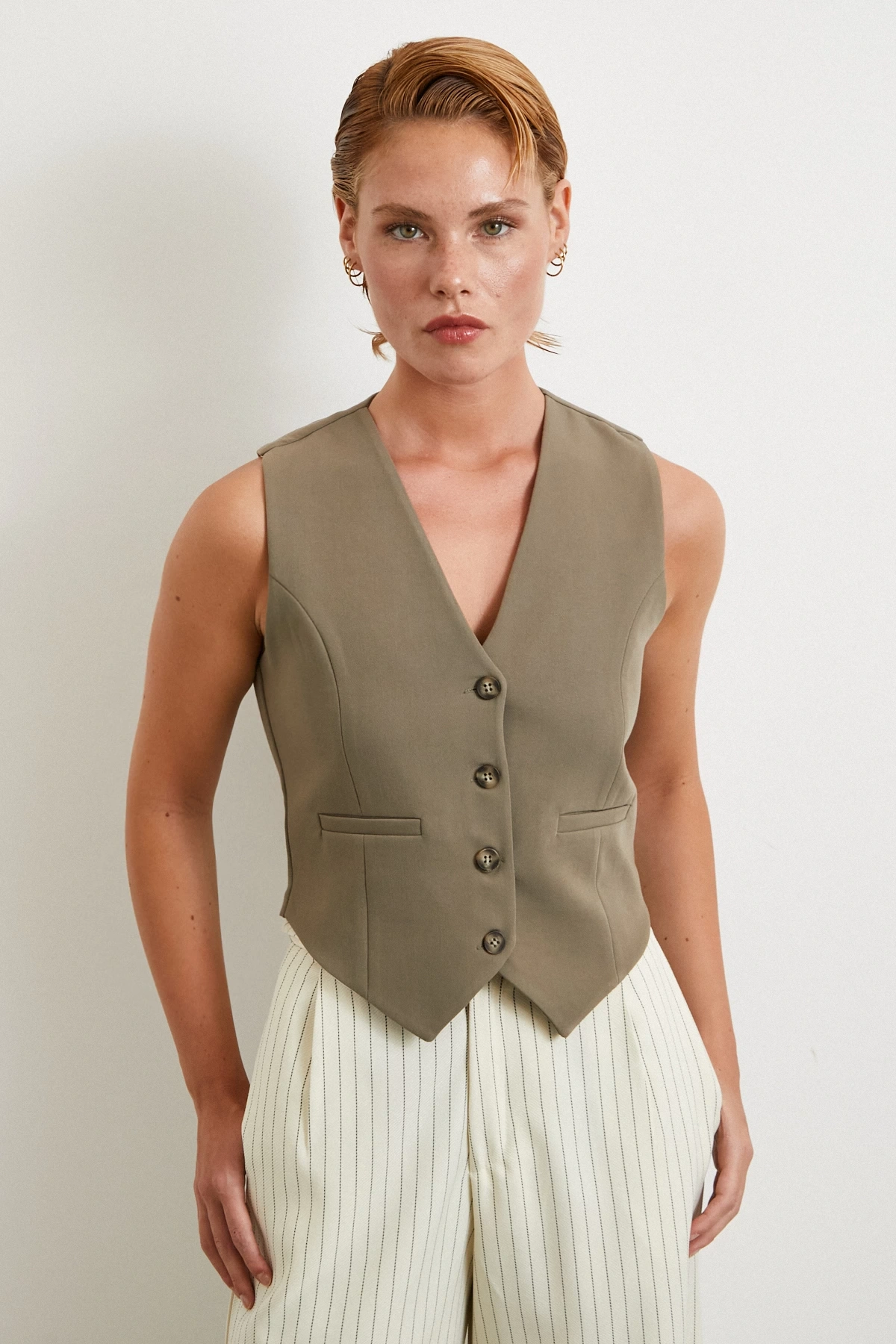 Astarlı Kuplu Yelek Haki