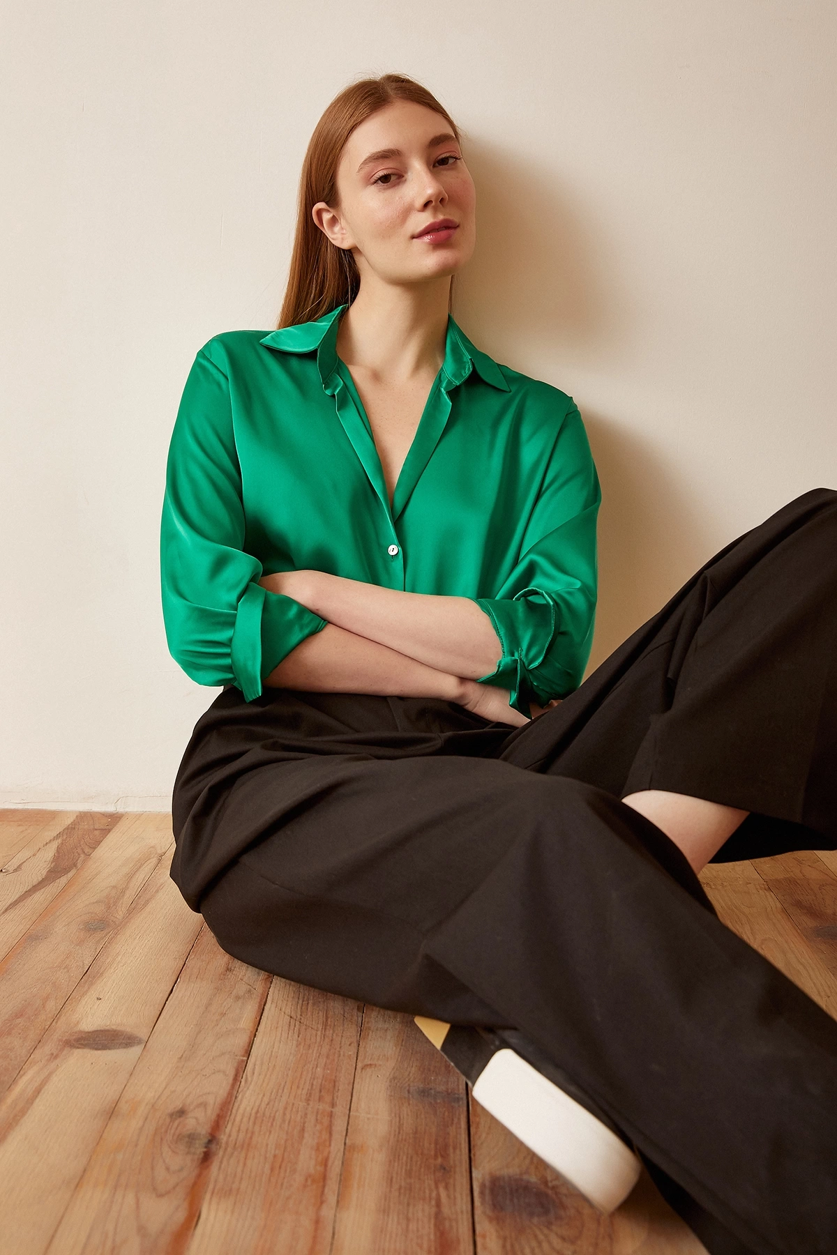Basic Saten Gömlek Yeşil