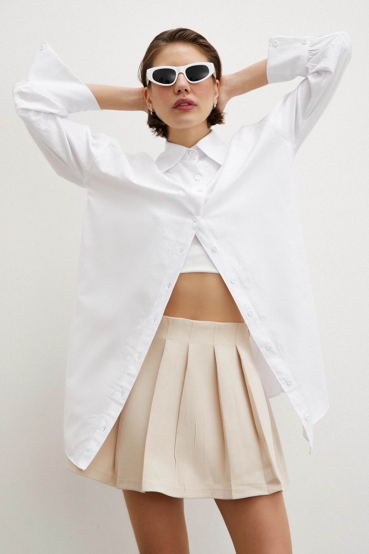 Gömlek Etek Elbise Krem