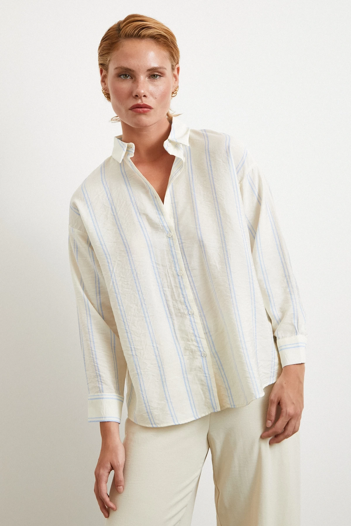 Çift Çizgili Modal Gömlek Mavi