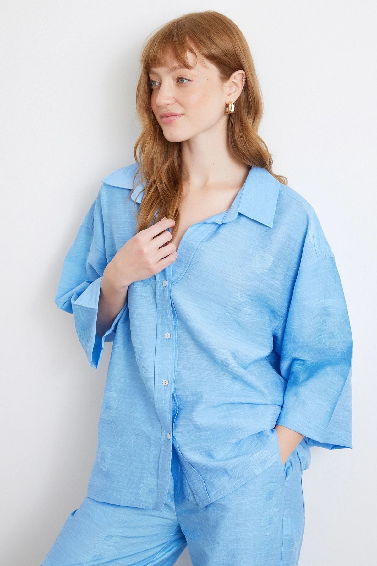 Fakir Kol Oversize Gömlek Mavi