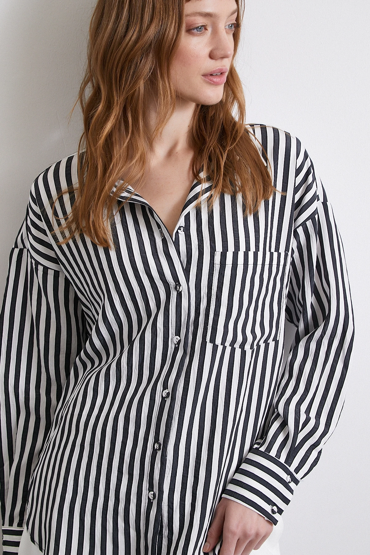 Multi Çizgili Cepli Gömlek Siyah