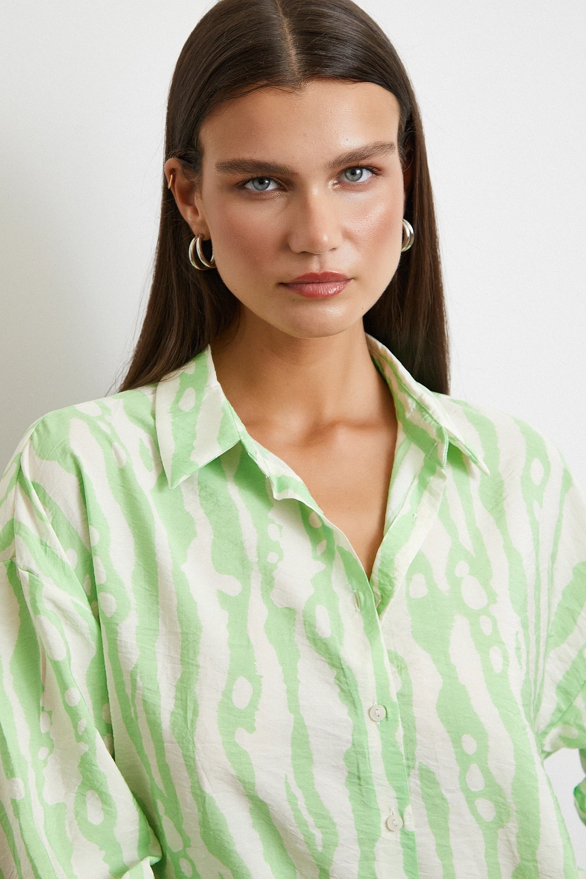 Zebra Desen Modal Gömlek Yeşil