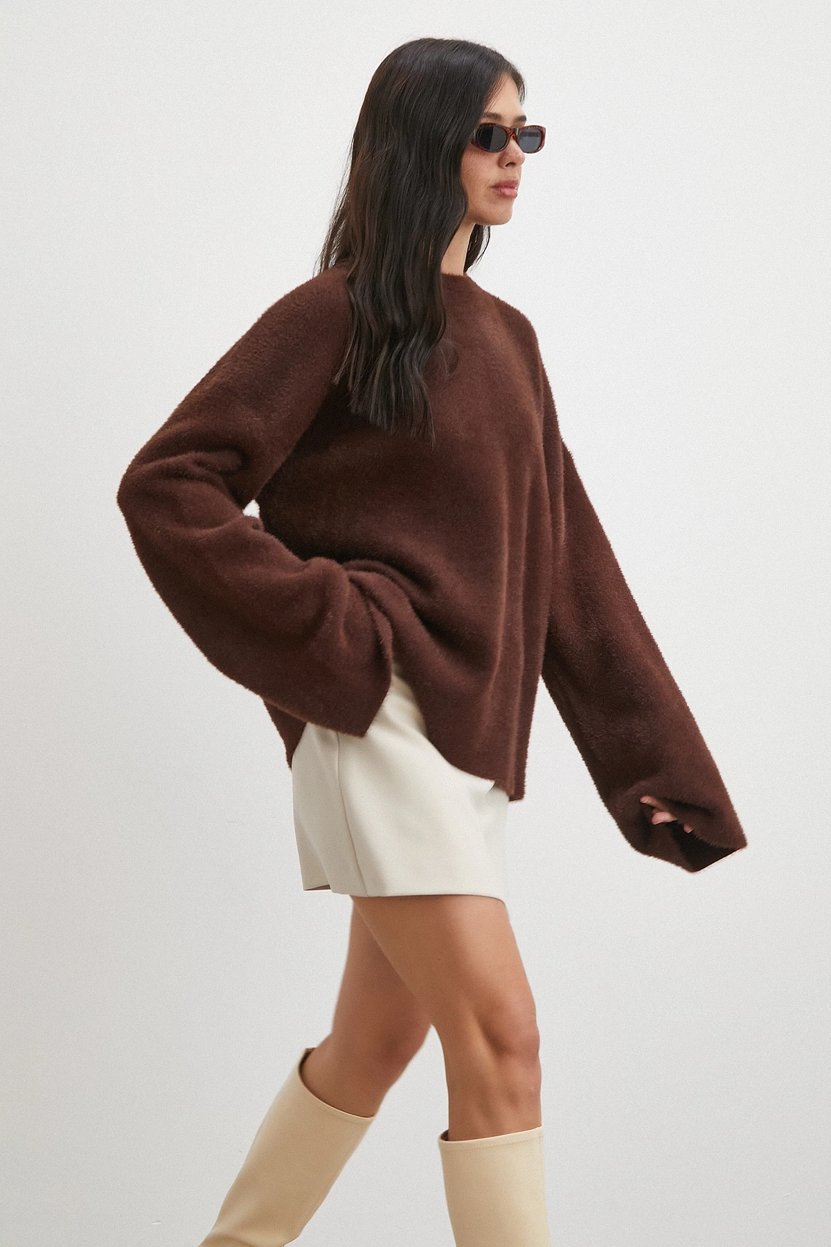 Bisiklet Yaka T Kol Kazak Kahve