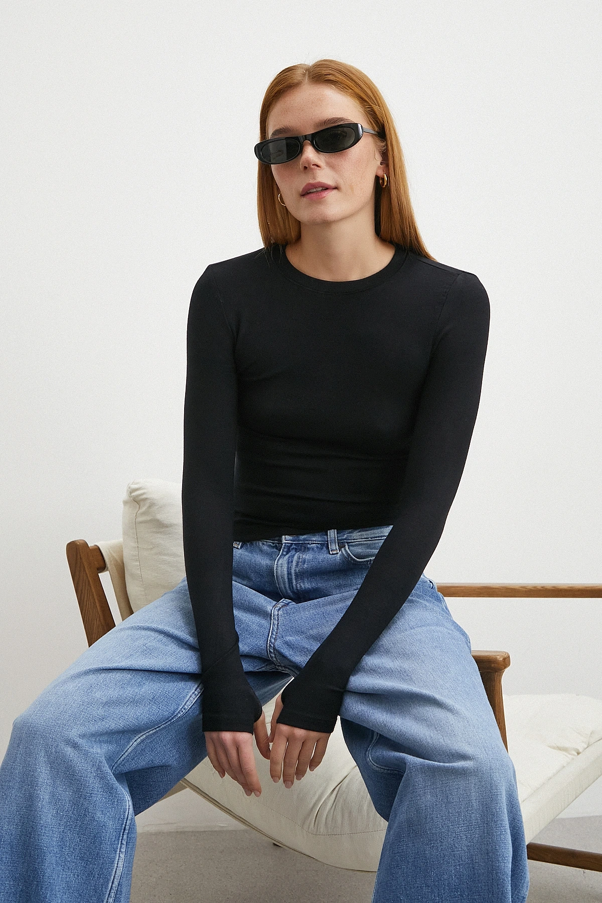 Kol Yırtmaçlı Bluz Siyah