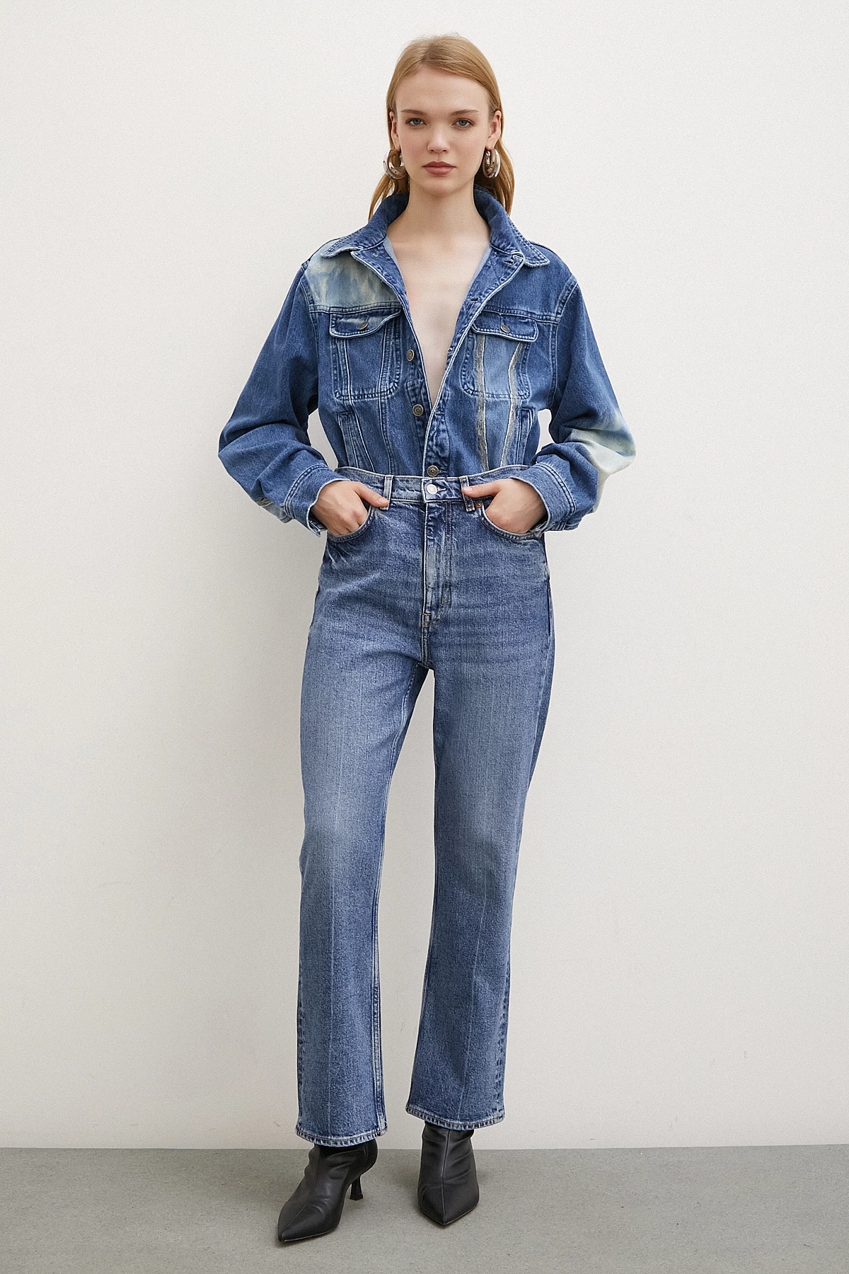 Yüksek Bel Boru Paça Jean Mavi