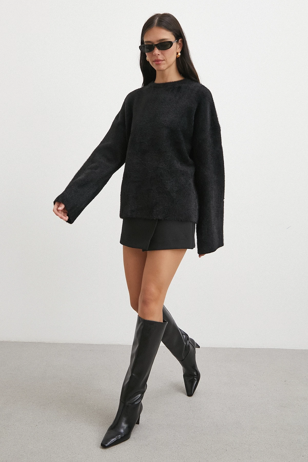 Bisiklet Yaka T Kol Kazak Siyah