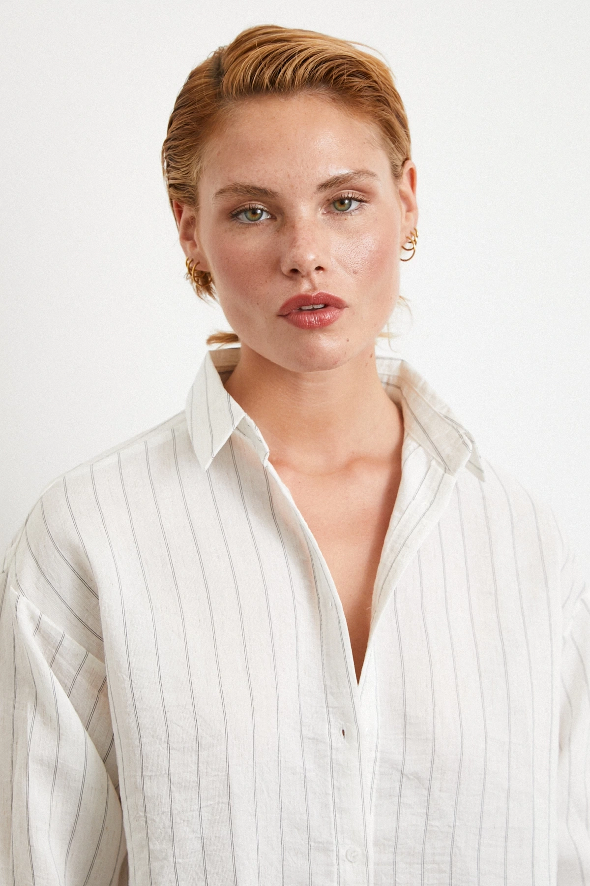 Pamuklu Çizgili Gömlek Beyaz