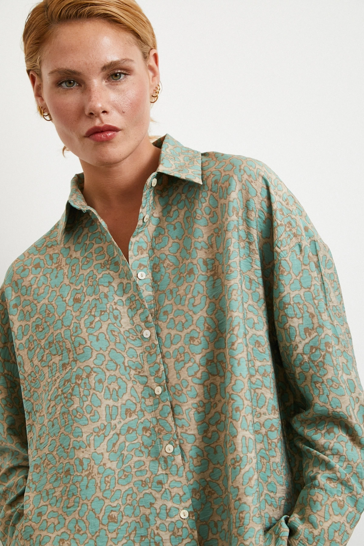 Leopar Desen Javanez Gömlek Fuşya