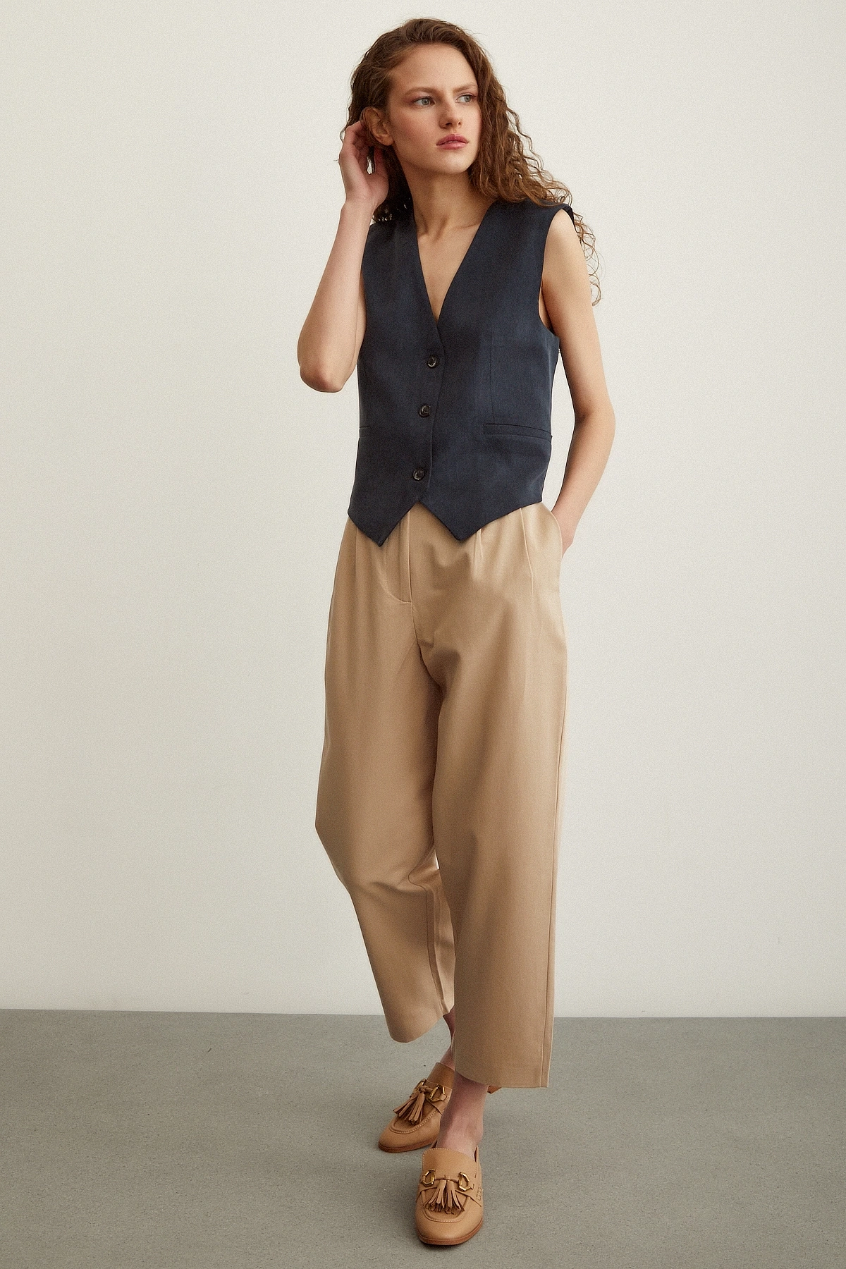 Önü Çift Pileli Pantolon Bej