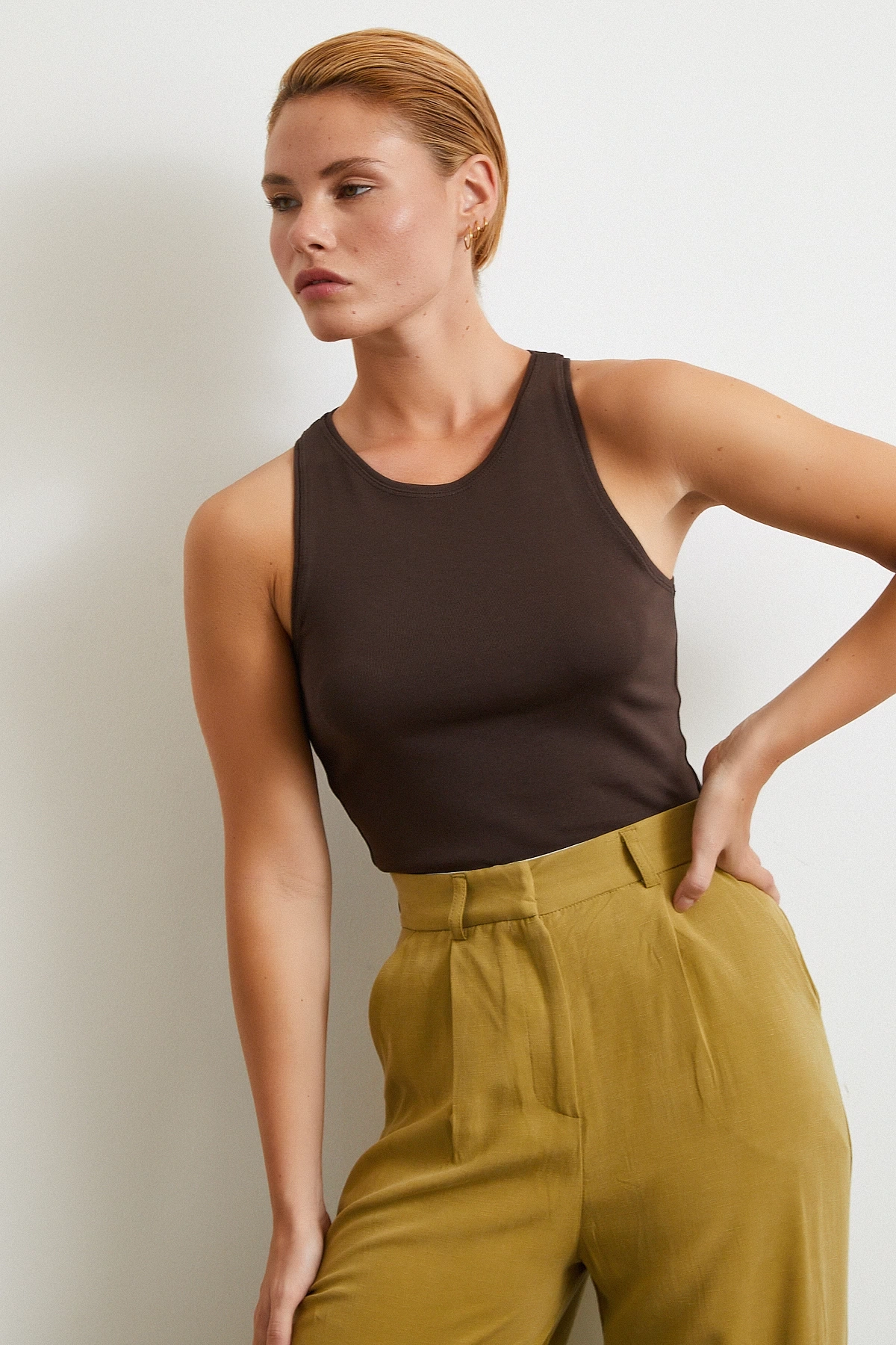 Basit Crop Top Kahve