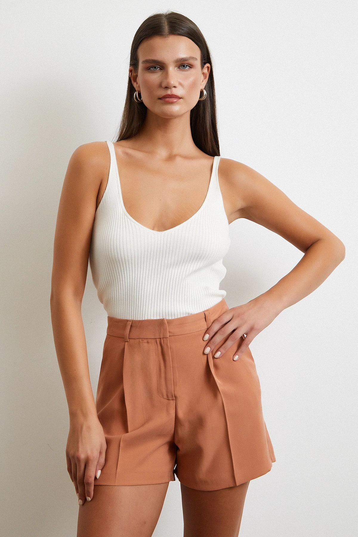 Piliseli Şort Etek Kiremit