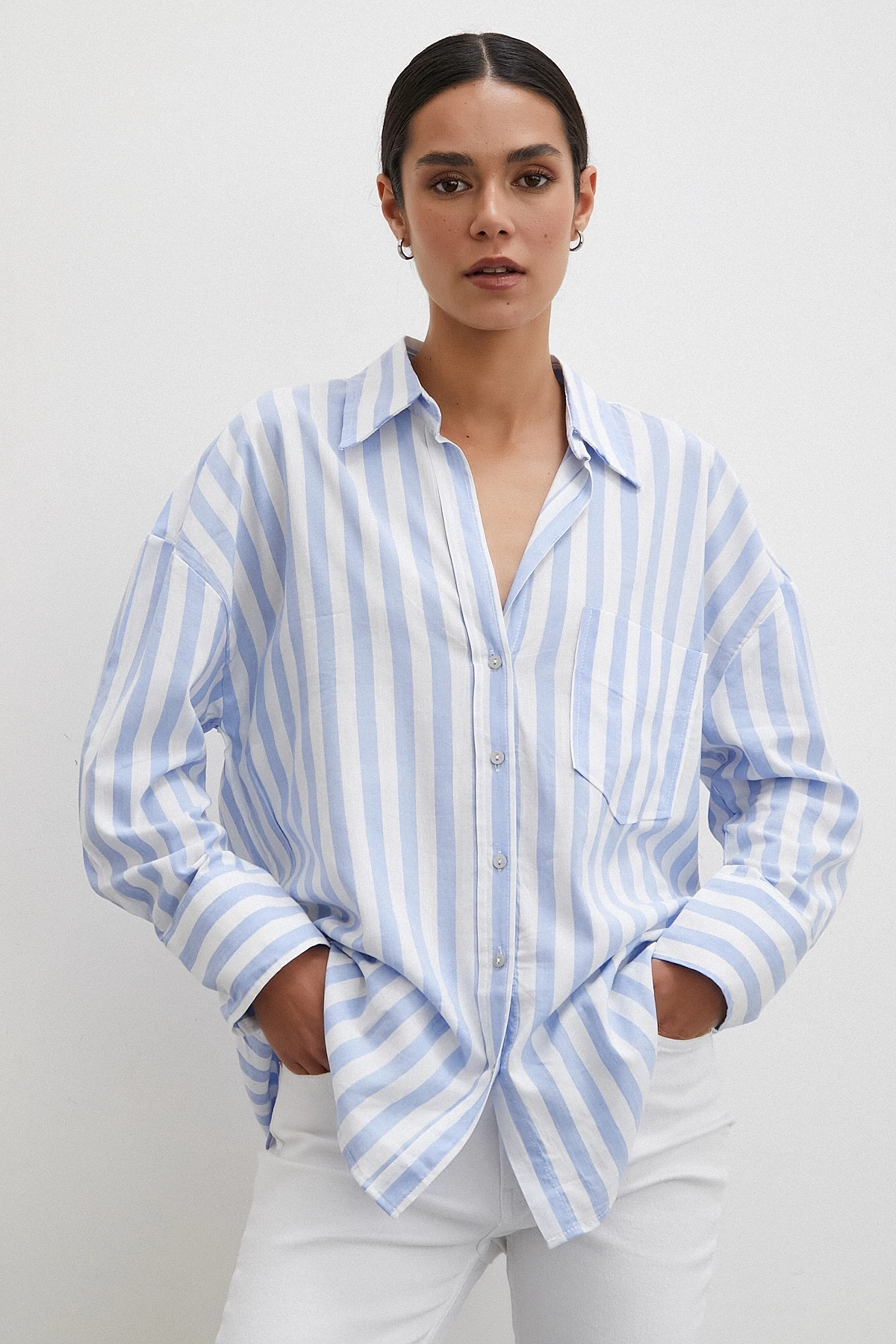 Oversize Cepli Gömlek Mavi