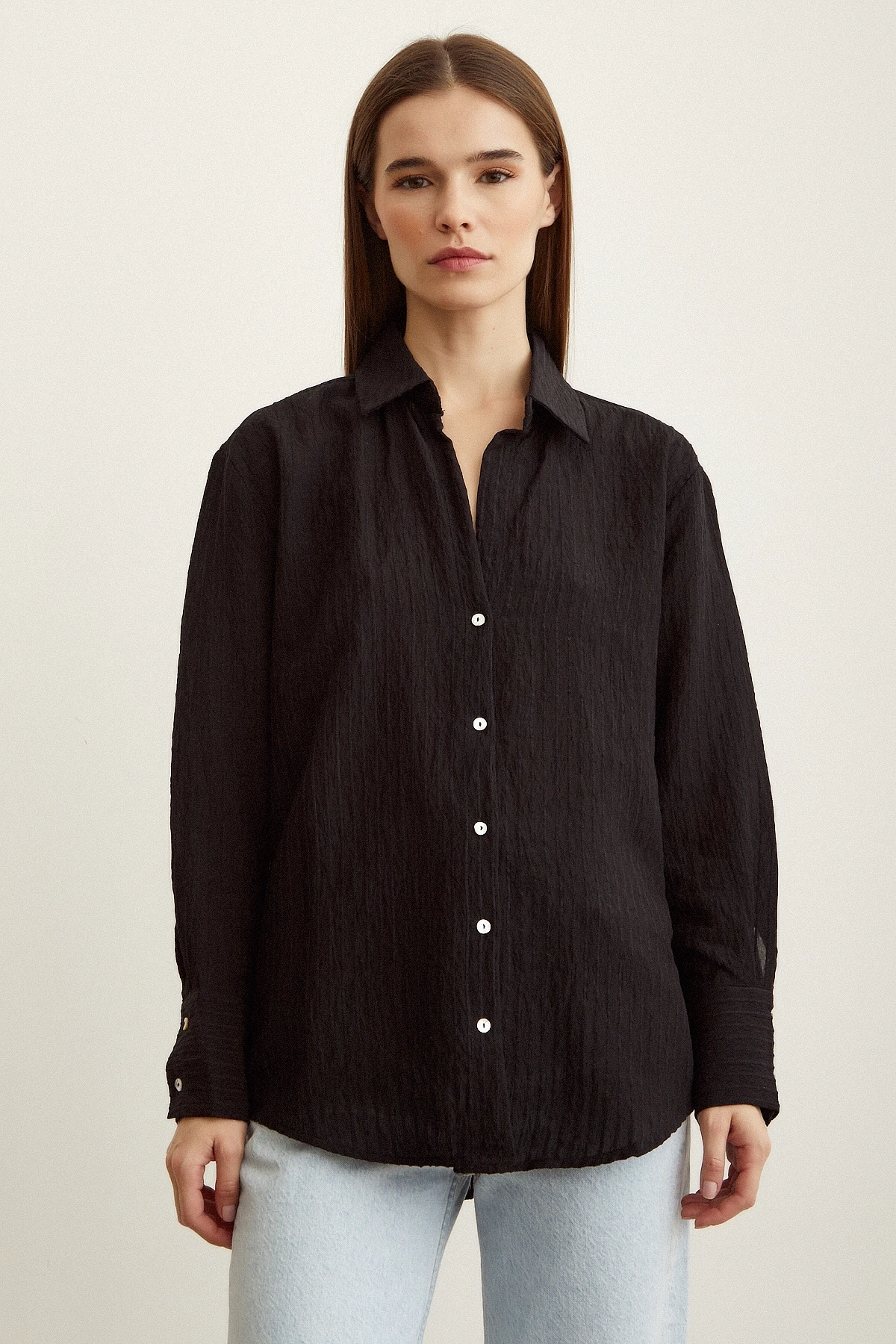 Çizgi Desenli Gömlek Siyah