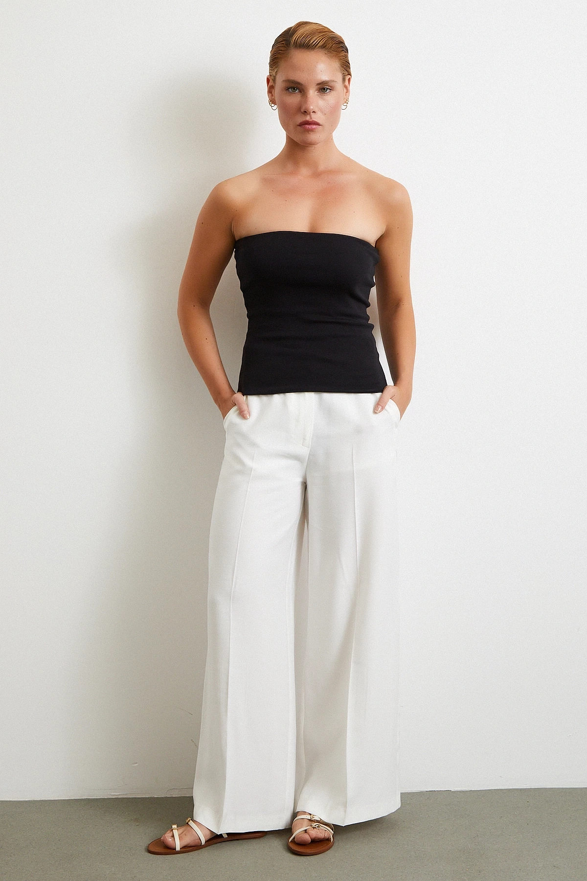 Geniş Paça Palazzo Pantolon Ekru