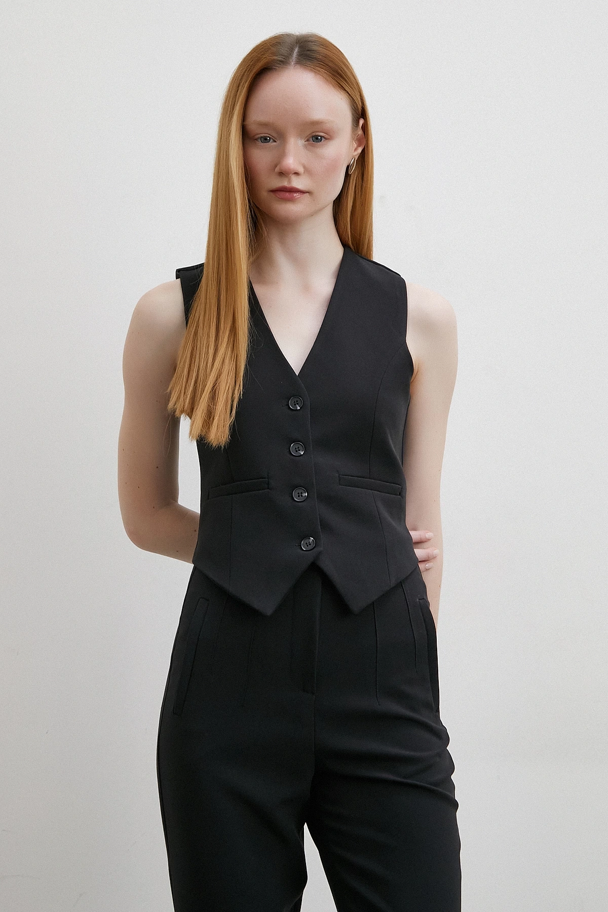 Astarlı Kuplu Yelek Siyah