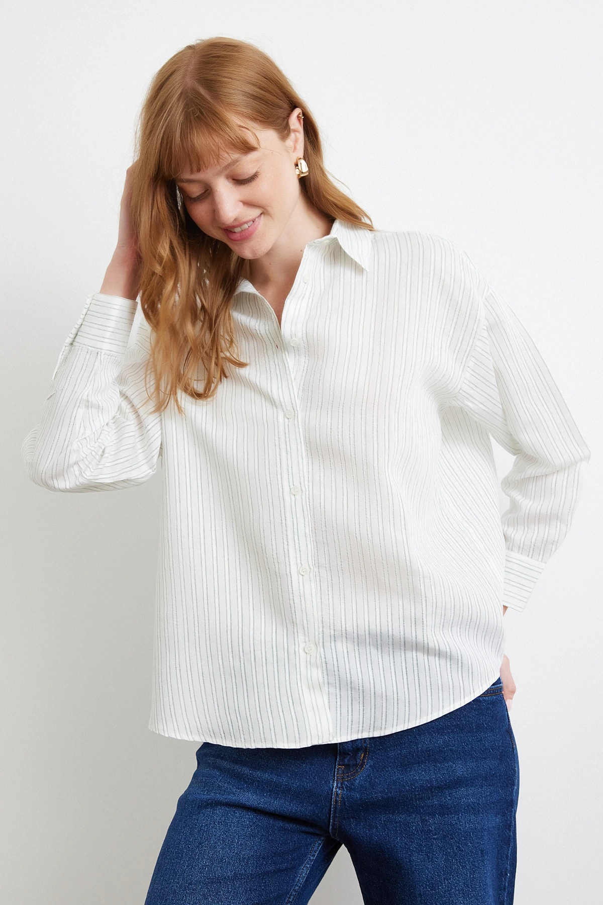 Simetrik Çizgili Gömlek Mint