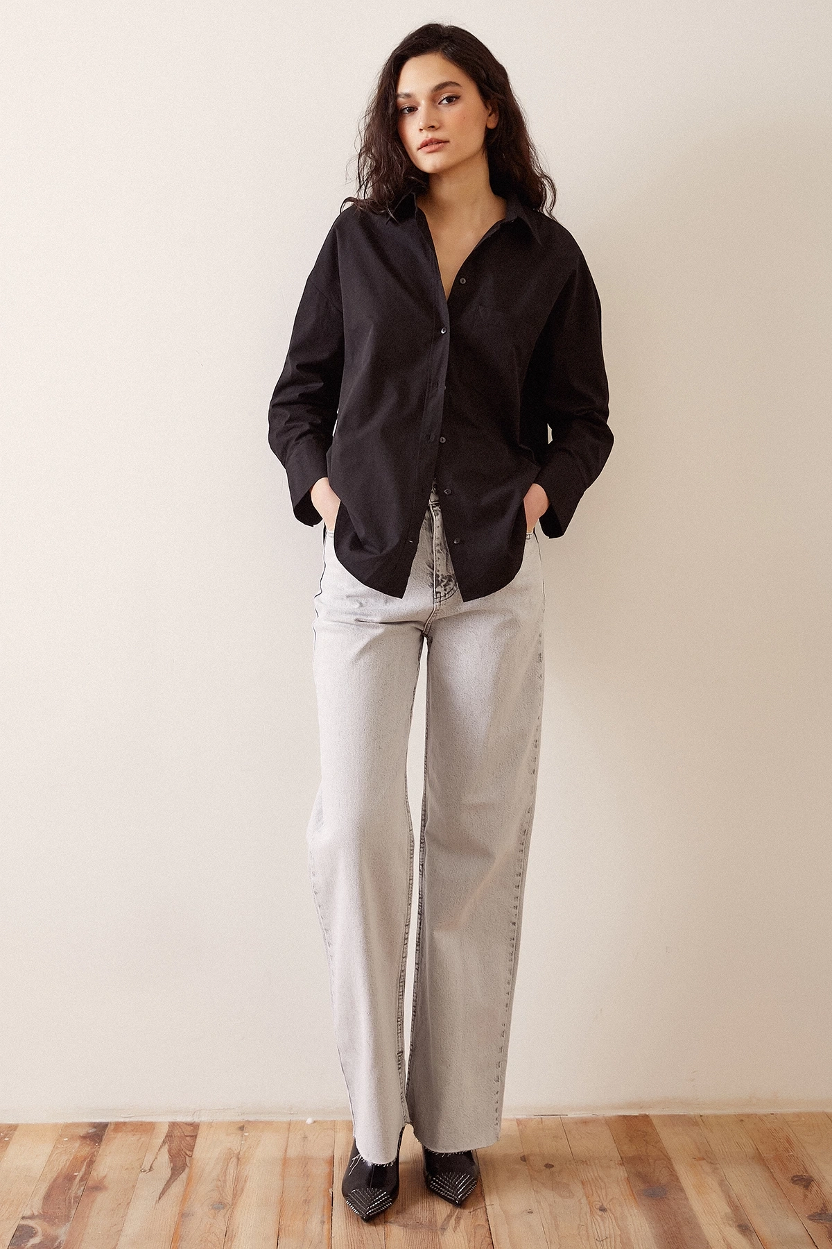 Basic Poplin Gömlek Siyah