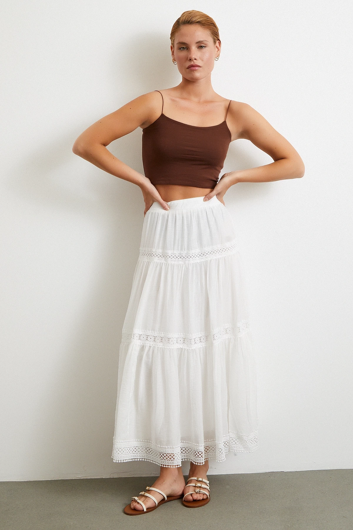 Dantelli Maxi Etek Beyaz