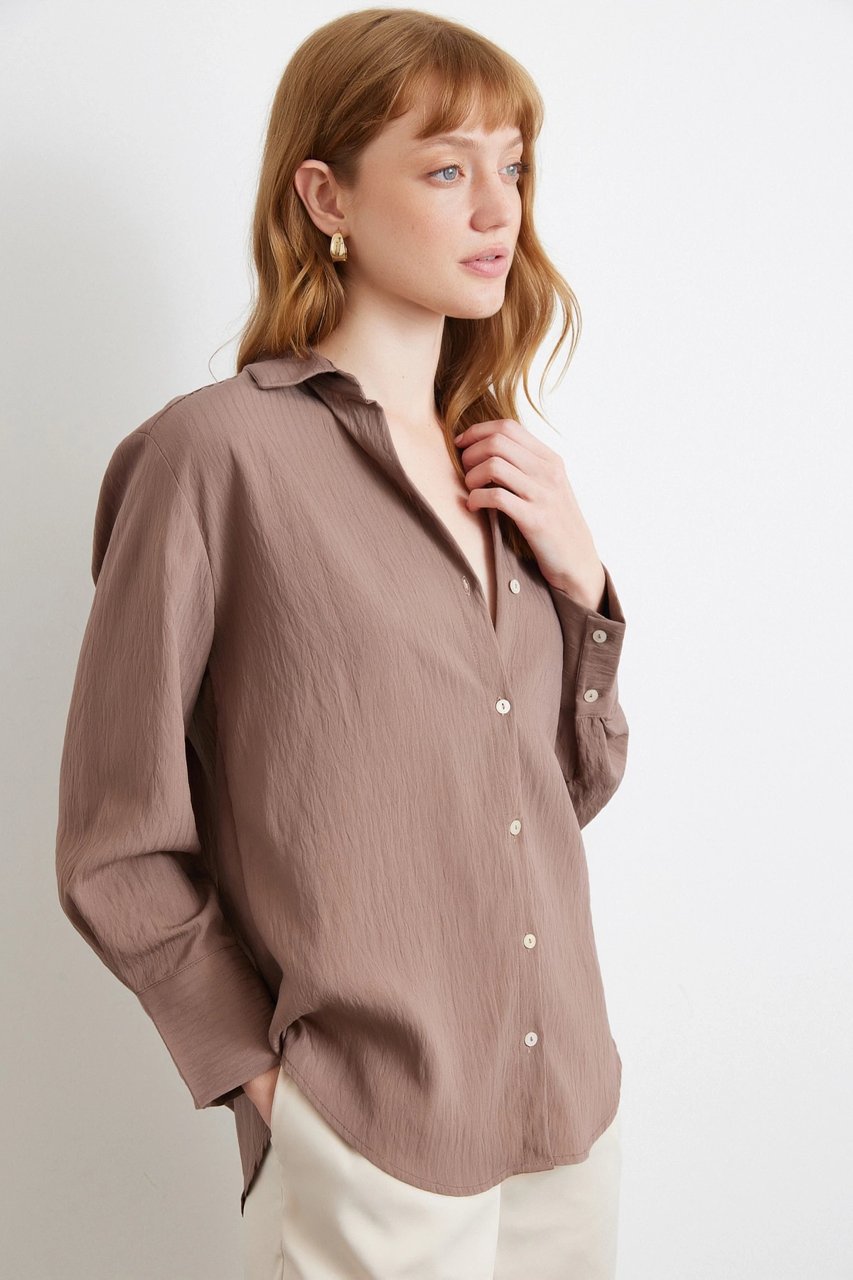 Paralel Çizgili Gömlek Kahve