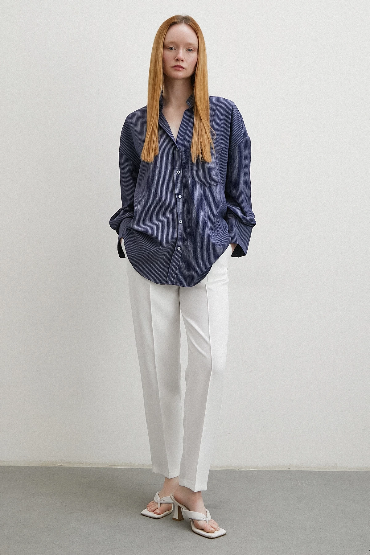 Cepli Çizgili Gömlek Lacivert