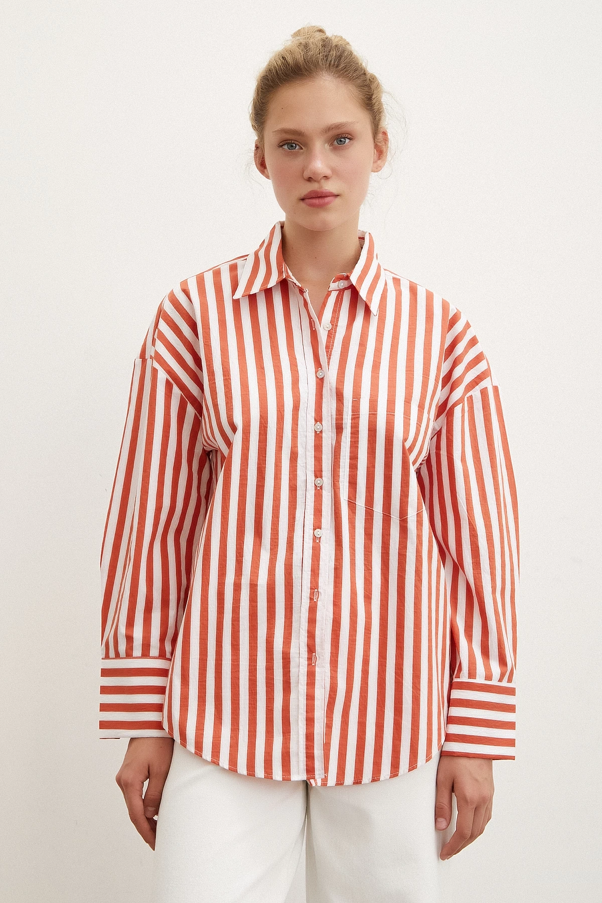 Cepli Çizgili Gömlek Oranj