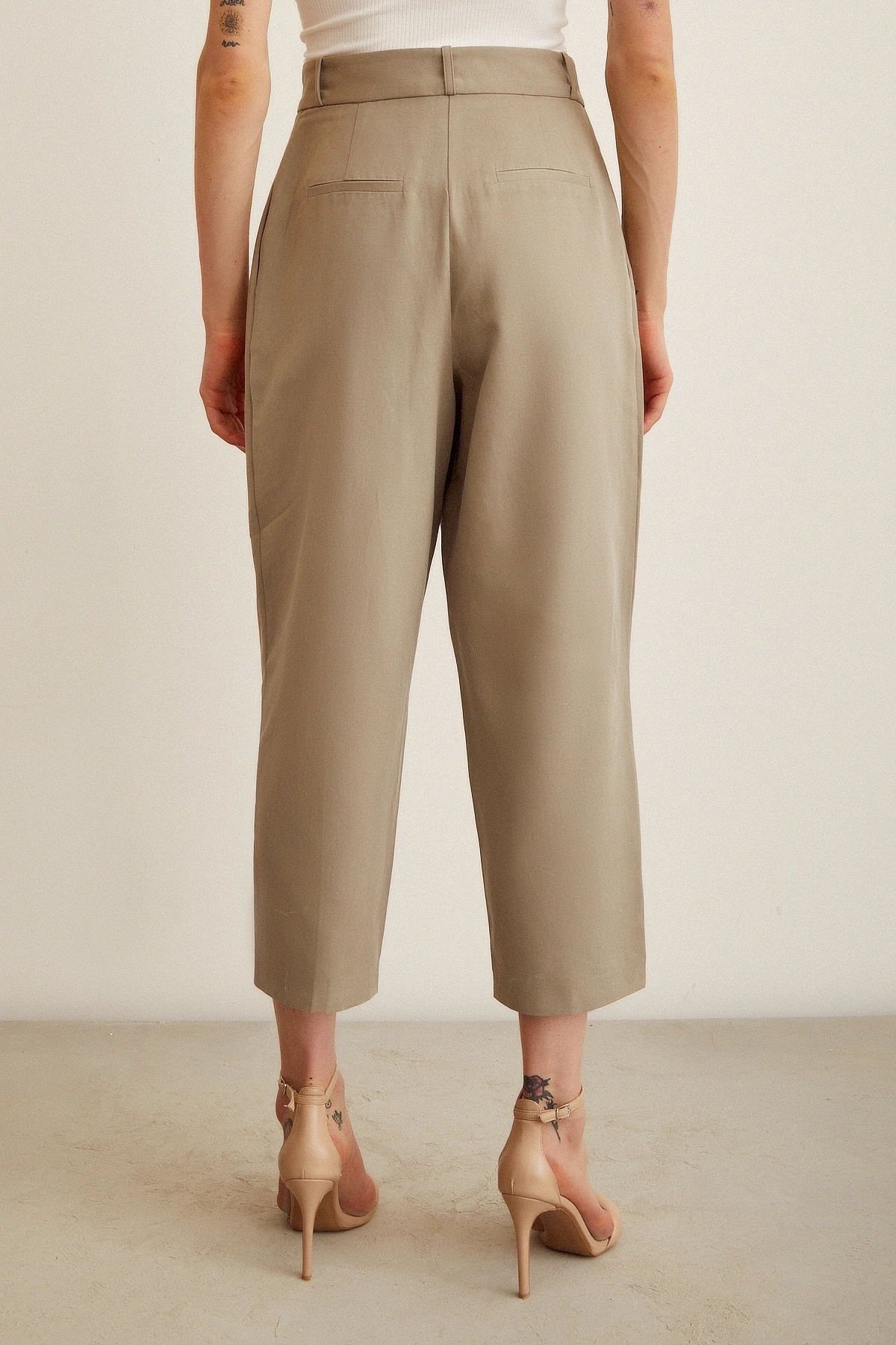 Önü Çift Pileli Pantolon Haki