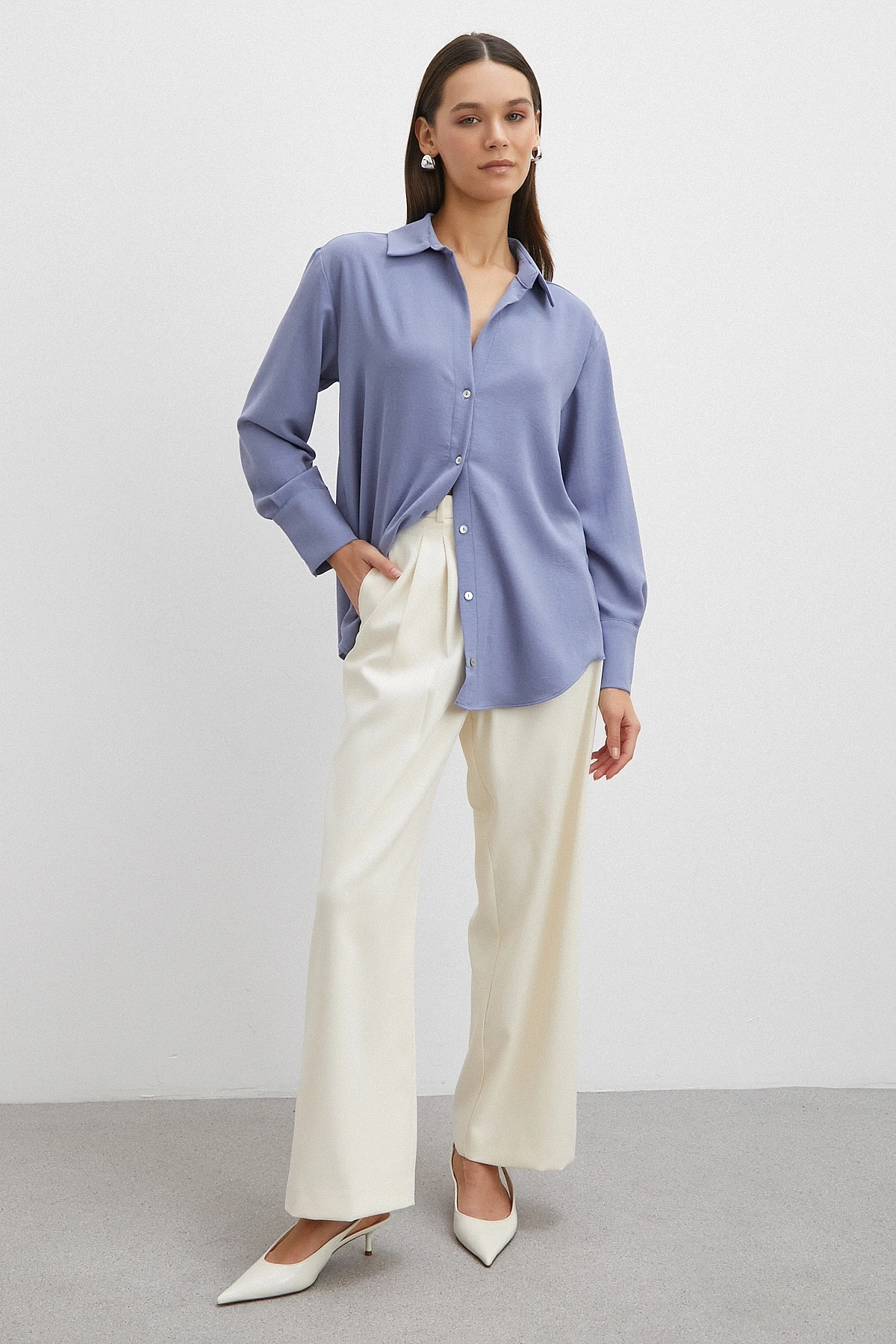 Basic Polyester Gömlek İndigo