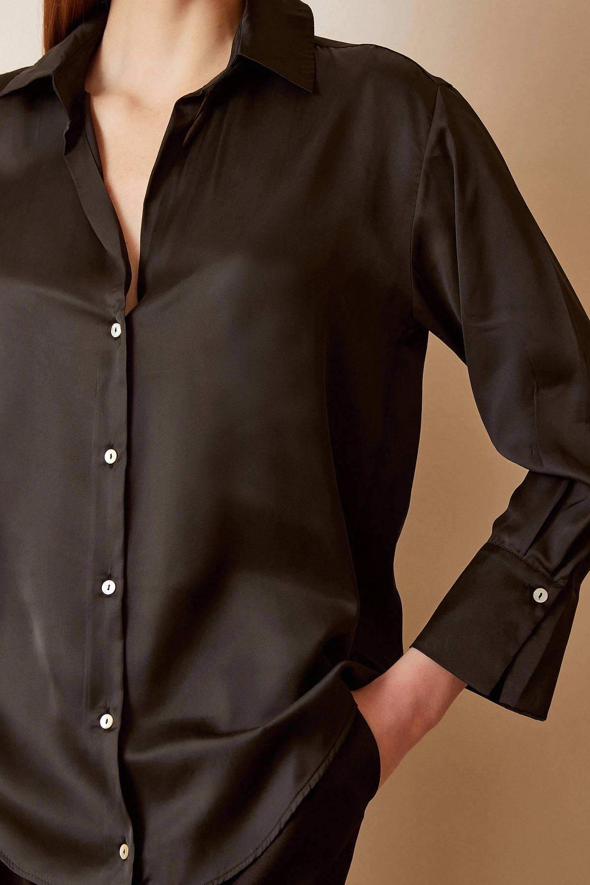 Basic Saten Gömlek Siyah