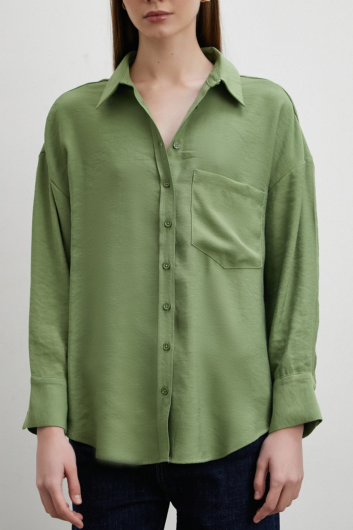 Mars Tencel Dökümlü Gömlek Yeşil