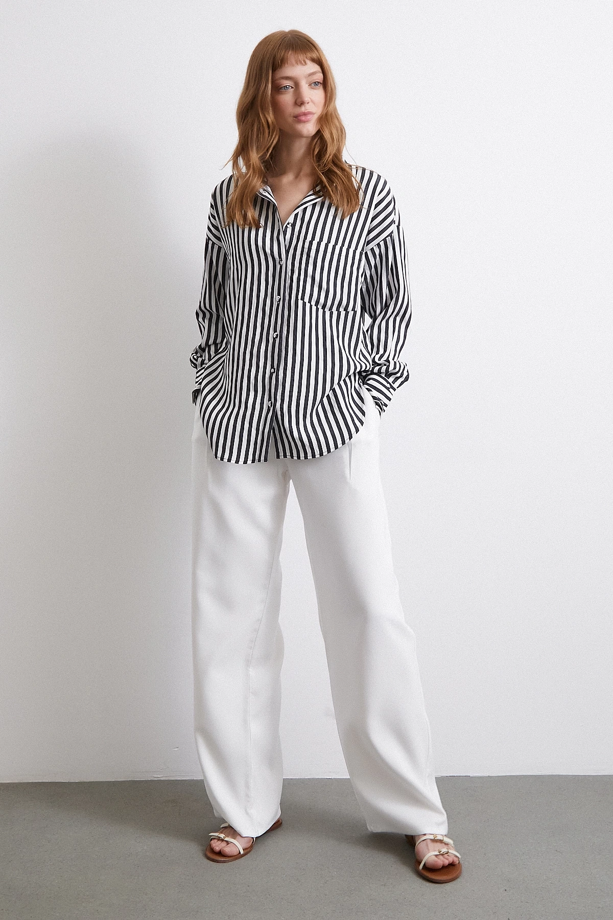 Multi Çizgili Cepli Gömlek Siyah