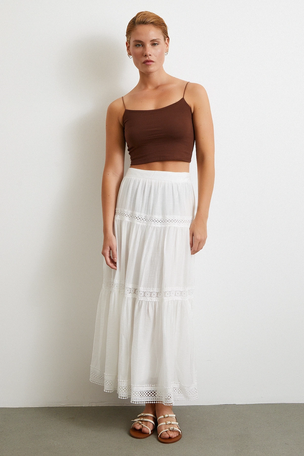 Dantelli Maxi Etek Beyaz