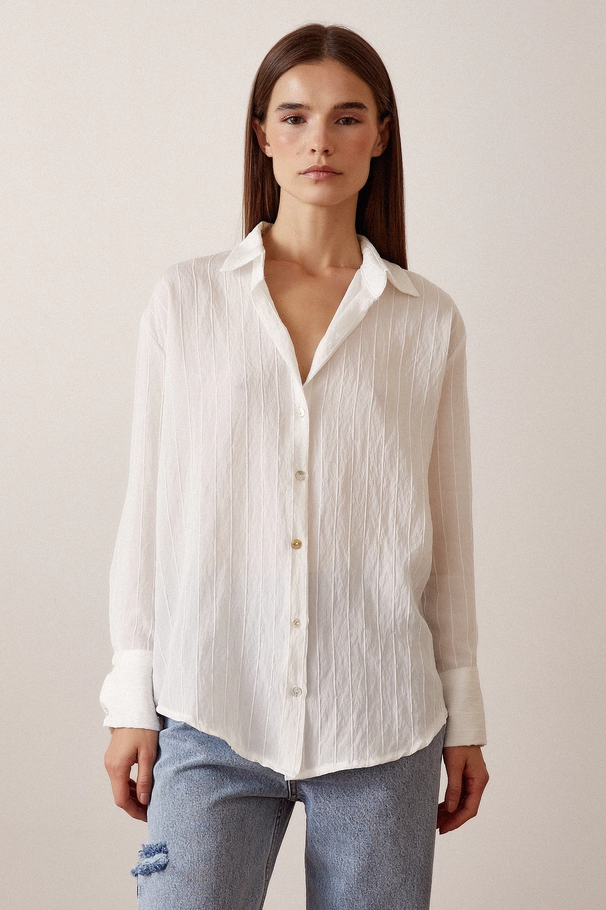 Çizgi Desenli Gömlek Beyaz