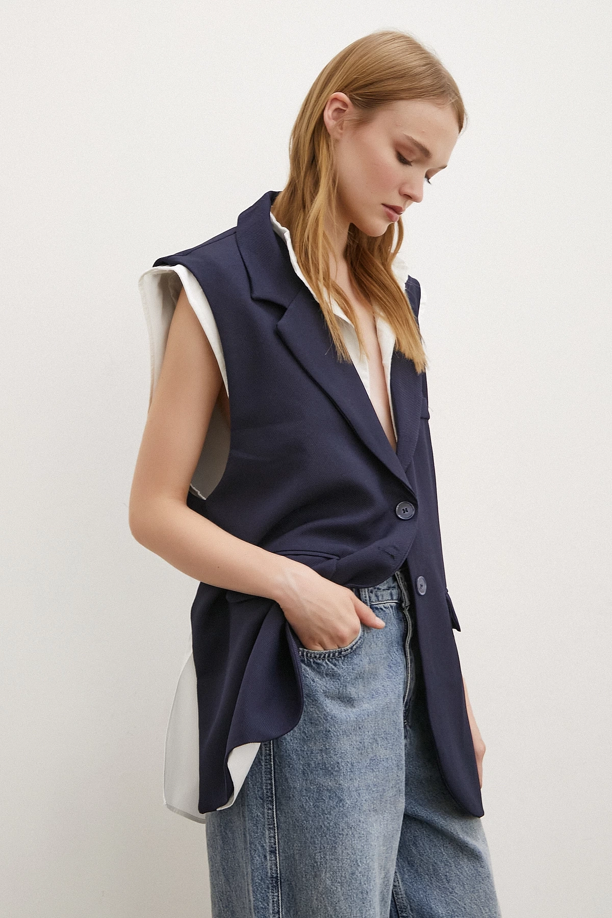 Hakim Yaka Gömlekli Yelek Lacivert
