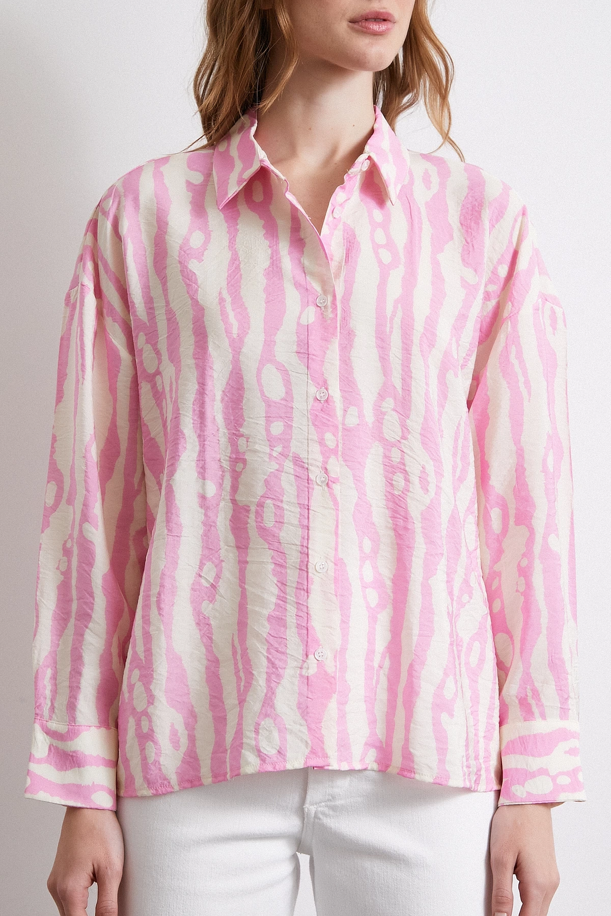 Zebra Desen Modal Gömlek Pembe